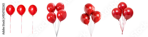 Set of red balloons isolated on transparent background