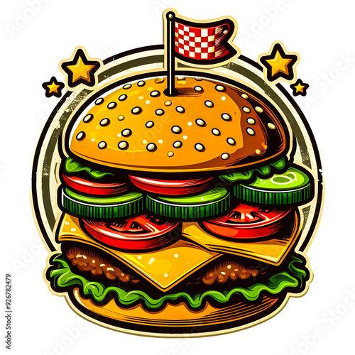 A vintage-inspired humburger vector art illustration image on a white background.
 photo