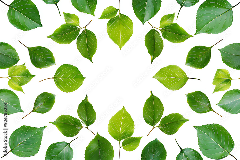 top view flat lay collection of fresh green leaves pattern circle shape copy space isolated on white background.concept idea for ecology top view flat lay collection of fresh green leaves pattern circle shape copy space isolated on white background.concept idea for ecology