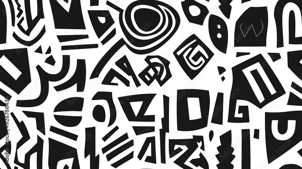 A bold black and white seamless pattern with abstract geometric shapes, offering a modern and dynamic design. The monochromatic contrast adds visual impact. A bold black and white seamless pattern with abstract geometric shapes, offering a modern and dynamic design. The monochromatic contrast adds visual impact.