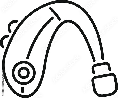 Line drawing of a hearing aid, a device that amplifies sound for people with hearing loss