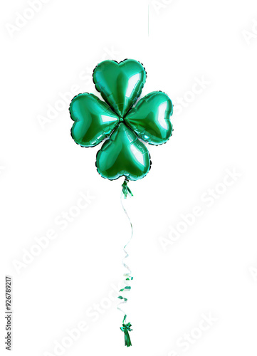 Green clover shaped balloon for festivity, against transparent background