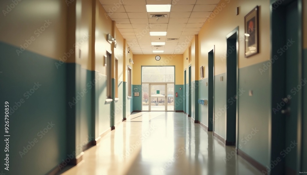 An American college corridor, empty and silent after classes, is bathed in bright, refreshing light, with a calm, peaceful atmosphere and a softly blurred distant end, highlighting the quiet solitude. An American college corridor, empty and silent after classes, is bathed in bright, refreshing light, with a calm, peaceful atmosphere and a softly blurred distant end, highlighting the quiet solitude.