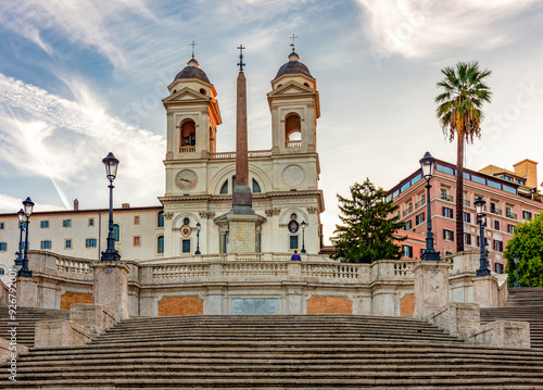 Photography Spanish steps and Trinita dei Monti church in Rome, Italy