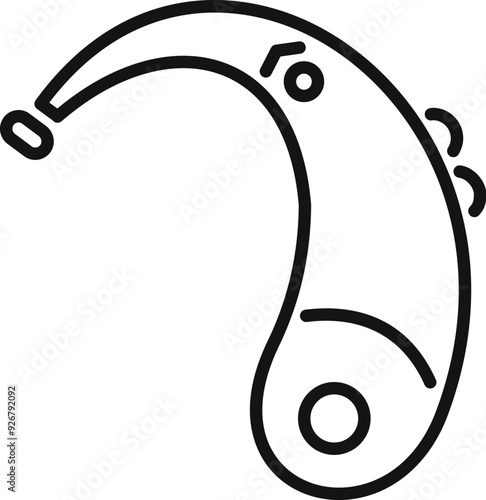 Simple line icon representing a hearing aid, a device designed to improve hearing for people with hearing loss