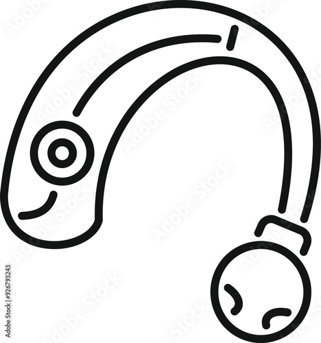 Line art icon of a hearing aid, a small electronic device worn behind the ear to amplify sound for people with hearing loss