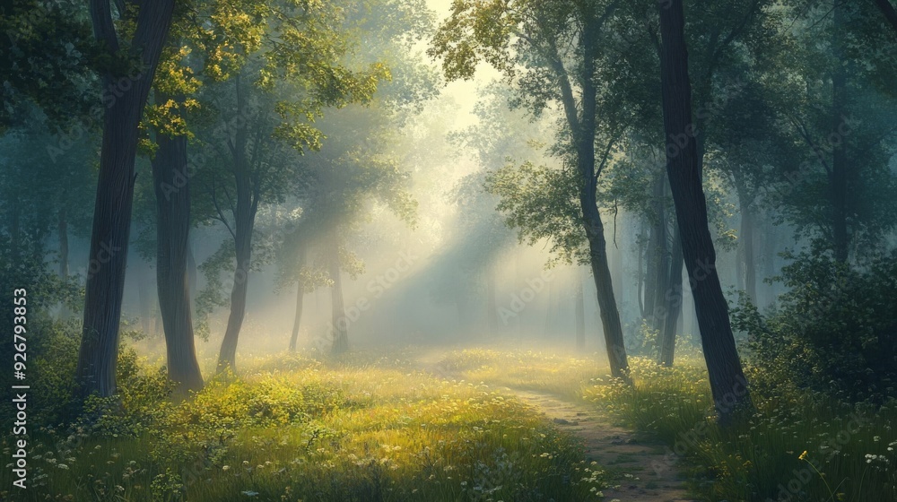 Obraz premium Forest in misty morning