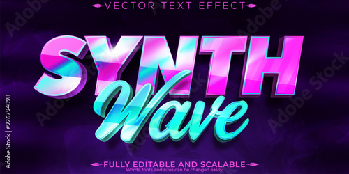 Music synth wave text effect, editable retro and neon text style