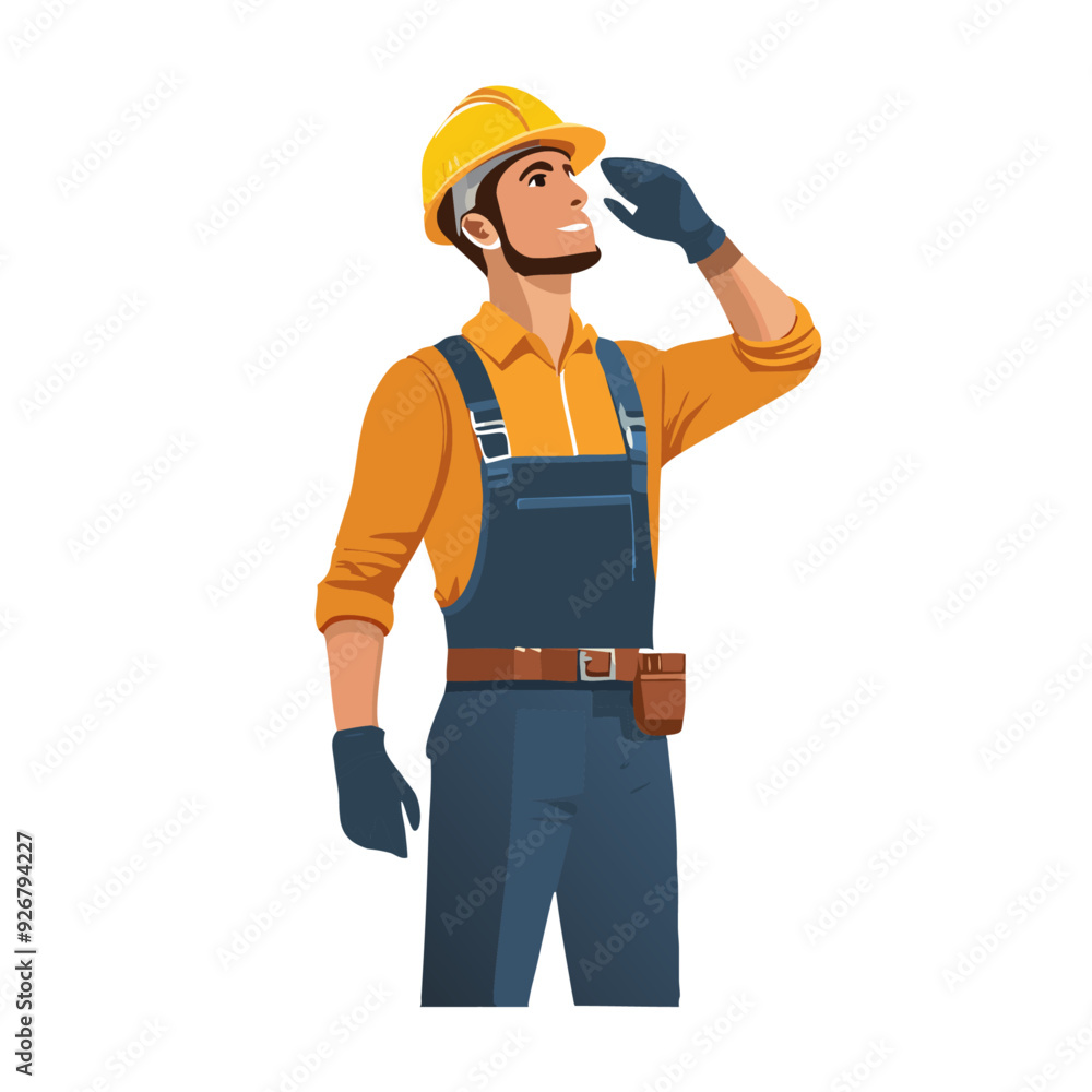 male worker with a helmet looking at something in the sky, isolated on white male worker with a helmet looking at something in the sky, isolated on white