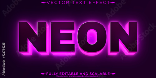 Neon editable text effect, editable light and bright text style