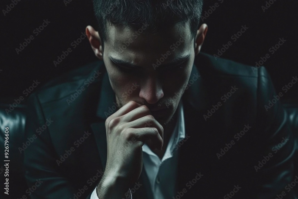 Contemplative Portrait of a Person in a Dark Setting - Suitable for Mood, Drama, and Introspection Themes Contemplative Portrait of a Person in a Dark Setting - Suitable for Mood, Drama, and Introspection Themes