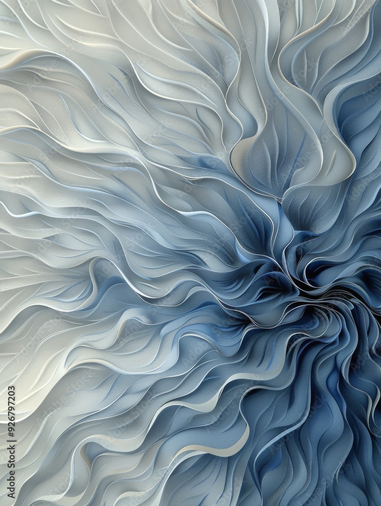 Obraz premium Close-up look at the ruffles and detail in a floral design in white and shades of blue