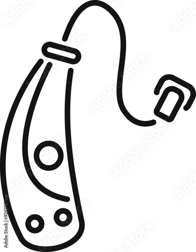 Behind the ear hearing aid improving hearing icon, thin line style