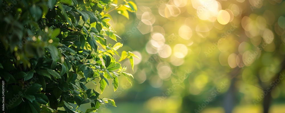 Obraz premium Lush Green Foliage with Sunlit Bokeh Background