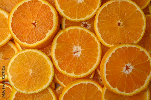 Slices of orange . Flat lay, top view.