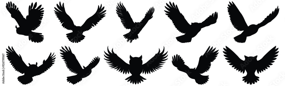 Obraz premium Owl silhouette set vector design big pack of flying illustration and icon