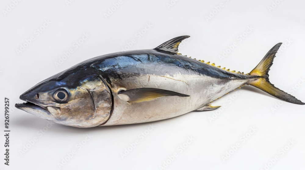 A large fish is laying on a white surface with no background, AI A large fish is laying on a white surface with no background, AI