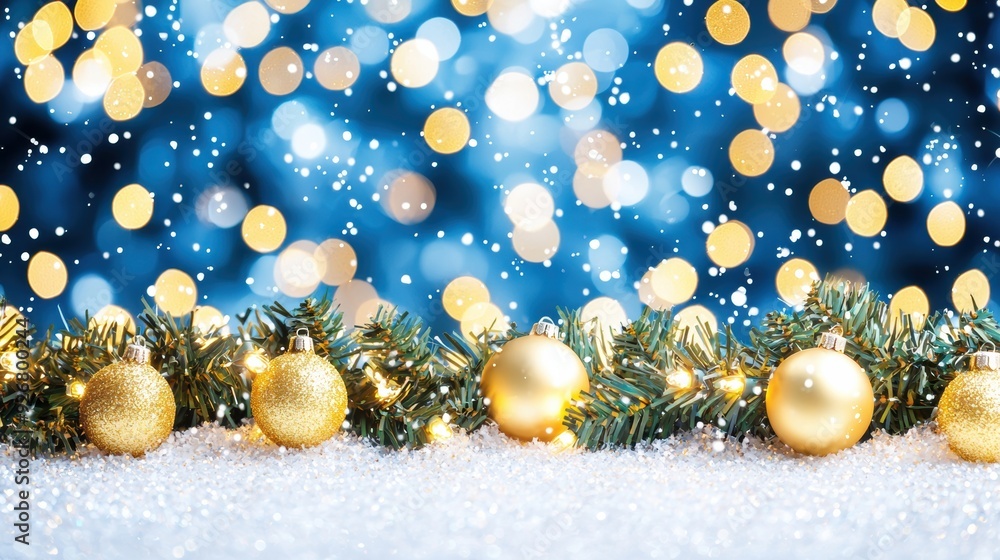 A close up of a christmas tree with gold balls and lights, AI A close up of a christmas tree with gold balls and lights, AI