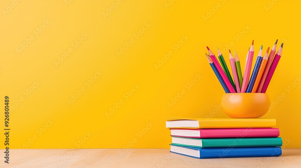 Fototapeta premium Vibrant Book and Pencil Display