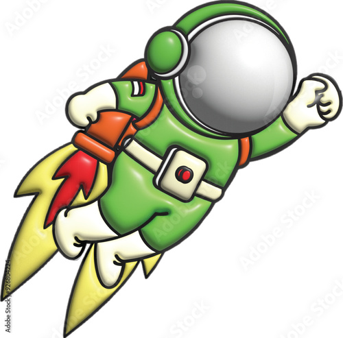  3d illustrasion cute kawai astronaut fly a roxet.