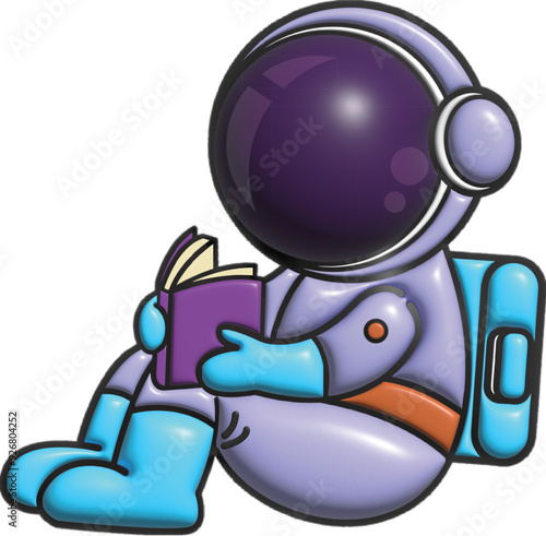 3d illustrasion cute kawai astronautt is reading a book.