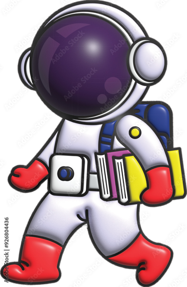 3d illustrasion cute kawai astronaut walking with a book 3d illustrasion cute kawai astronaut walking with a book