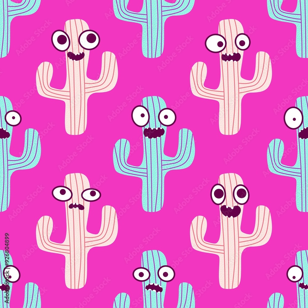 Summer floral seamless cartoon cactus pattern for wrapping paper Summer floral seamless cartoon cactus pattern for wrapping paper