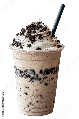 Cookies and Cream milkshake in a plastic takeaway cup, no background, cut-out