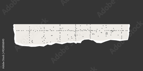 Torn sheet of checkered paper with jagged edges on dark background. Dotted textured background, noisy gritty effect. Banner template, empty space for text, ripped vintage border.