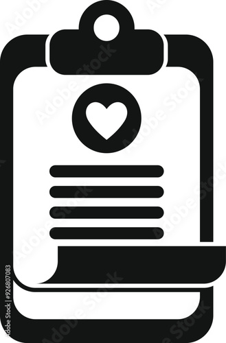 Black icon of a clipboard showing medical test results with a heart