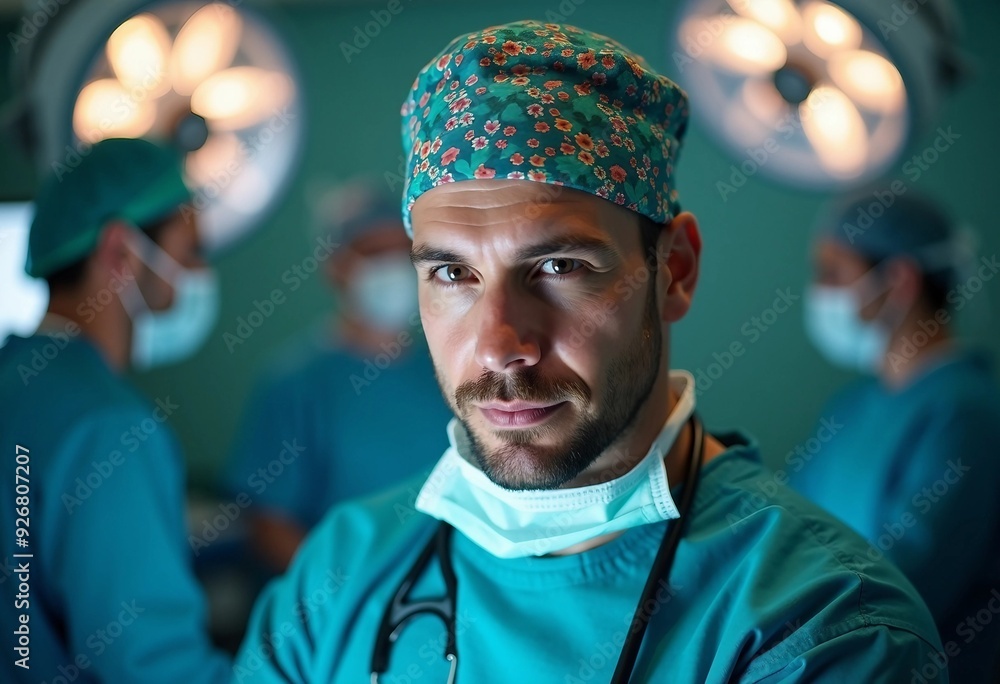 Detailed portrait of a neurosurgeon in a well-lit operating room, showcasing a colorful cap and calm determination.
Detailed portrait of a neurosurgeon in a well-lit operating room, showcasing a colorful cap and calm determination.
