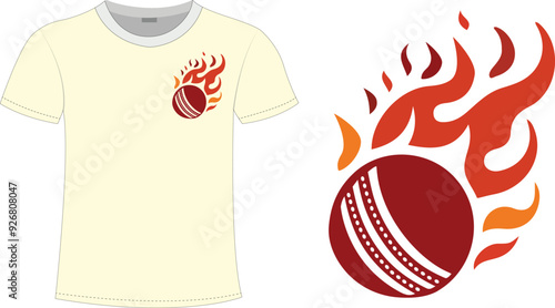 Flaming Cricket brning Ball Icon Creative T Shirt Design Concept Fire Flames Sport Symbol Casual Clothing for Cricketers Perfect for Apparel Logo and Vector Illustration eps Apparel clipart design png