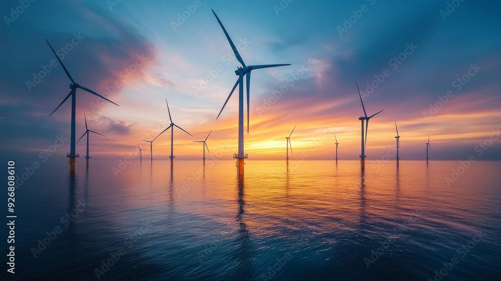 Obraz premium sea wind turbines at dawn
