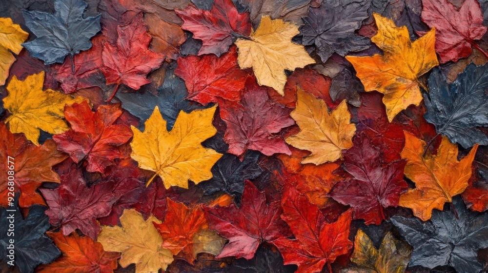 A close up of a bunch of colorful leaves on the ground, AI A close up of a bunch of colorful leaves on the ground, AI