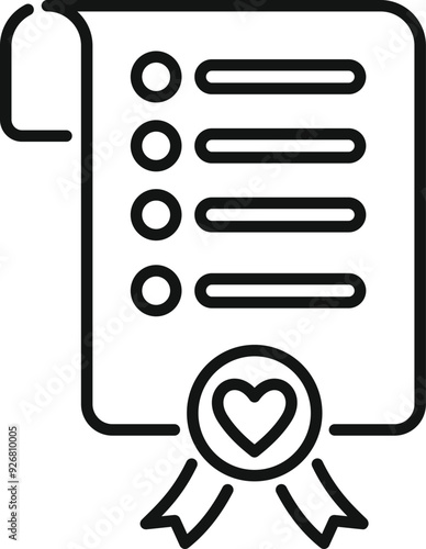 Simple icon of a marriage contract is featuring a heart, representing love and commitment