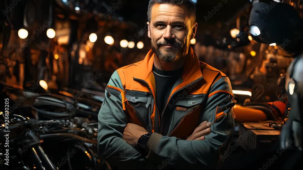 Portrait of a car mechanic repairing a car in a garage Portrait of a car mechanic repairing a car in a garage