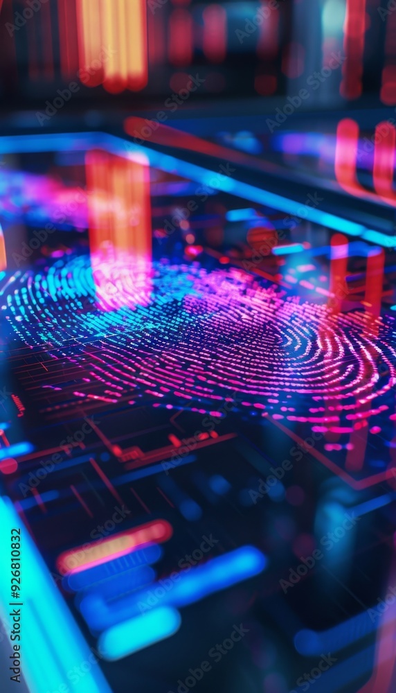 Computer analyzing fingerprint on a digital surface, highlighting advanced biometric technology Computer analyzing fingerprint on a digital surface, highlighting advanced biometric technology