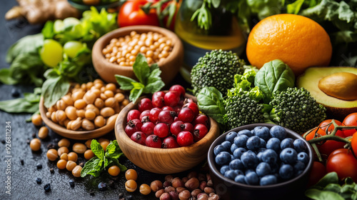 a variety of fruits and vegetables on the table, healthy eating and lifestyle