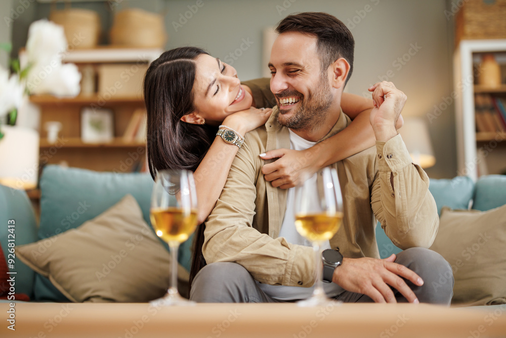 Laughing, love and couple with wine at home! Laughing, love and couple with wine at home!