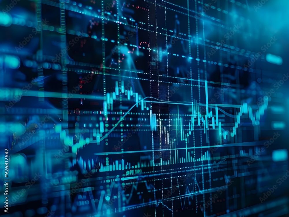 A stock market graph with blue and white lines, indicating an up trending financial backdrop, set against a dark background. A stock market graph with blue and white lines, indicating an up trending financial backdrop, set against a dark background.
