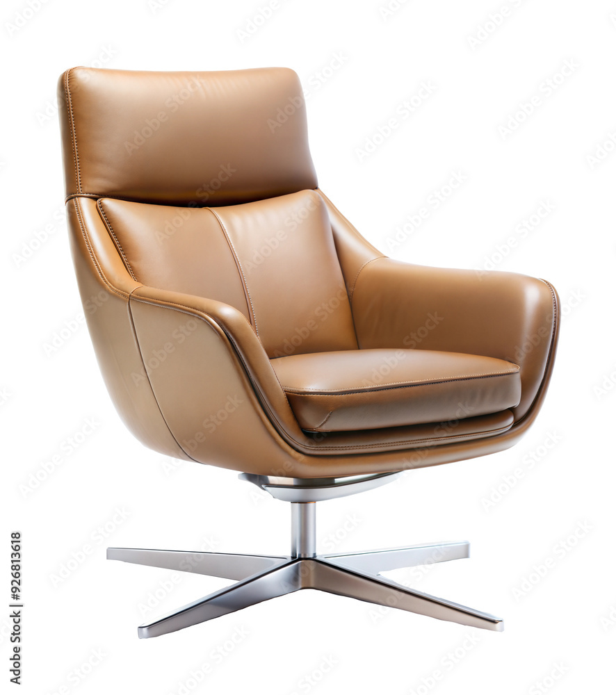 Naklejka premium Modern brown leather chair with a swivel base isolated on transparent background