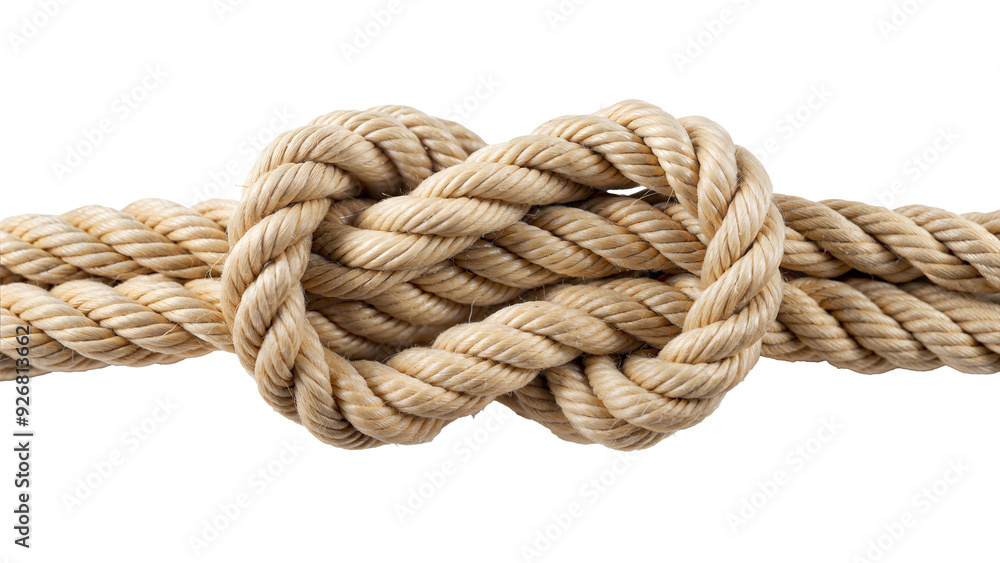 Close-up of knotted thick rope showcasing strength and durability isolated on transparent background Close-up of knotted thick rope showcasing strength and durability isolated on transparent background