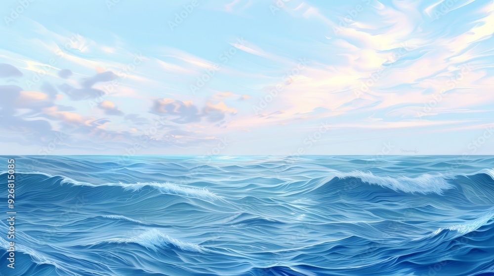 Fototapeta premium A serene ocean view with gentle waves under a clear blue sky, perfect for evoking tranquility and nature's beauty.