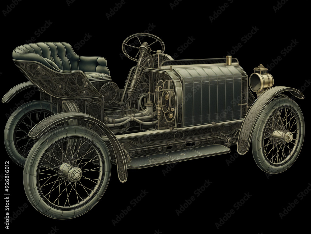 Detailed close-up of an antique steam engine with complex mechanical design, isolated on a textured drawing paper background. Pencil sketches highlight engineering complexity Detailed close-up of an antique steam engine with complex mechanical design, isolated on a textured drawing paper background. Pencil sketches highlight engineering complexity