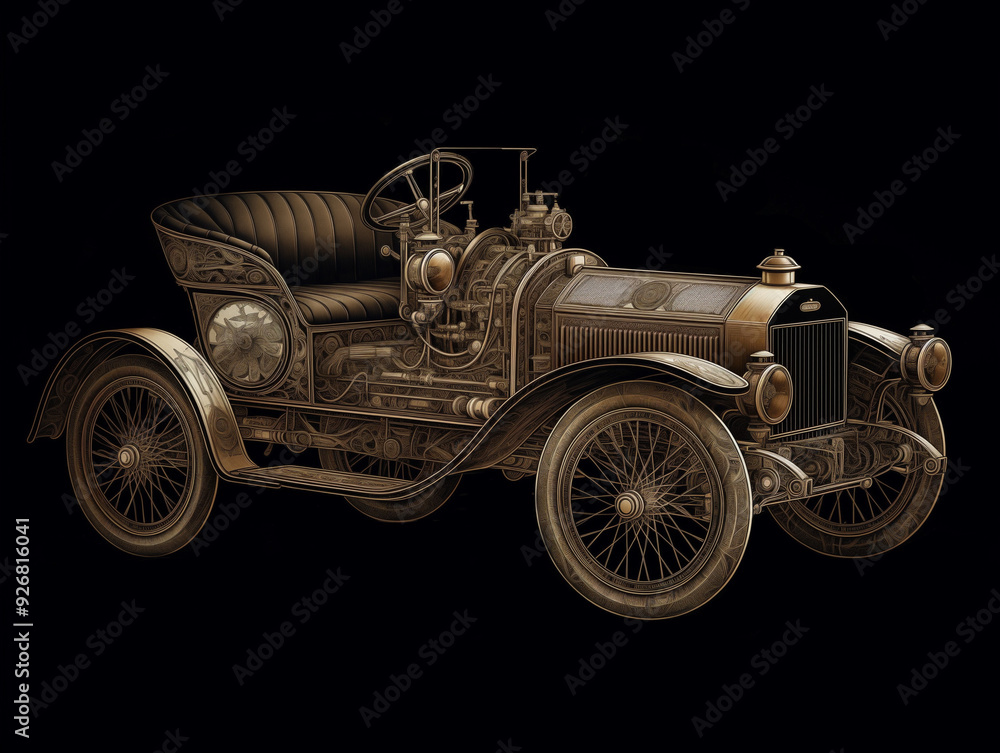 Detailed close-up of an antique steam engine with complex mechanical design, isolated on a textured drawing paper background. Pencil sketches highlight engineering complexity Detailed close-up of an antique steam engine with complex mechanical design, isolated on a textured drawing paper background. Pencil sketches highlight engineering complexity