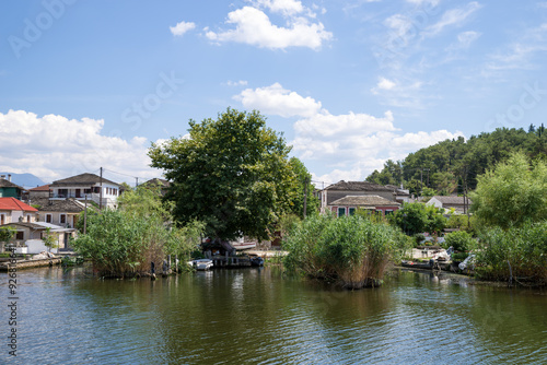 The shore of the little island in lake Pamvotida, Ioannina, Greece photo