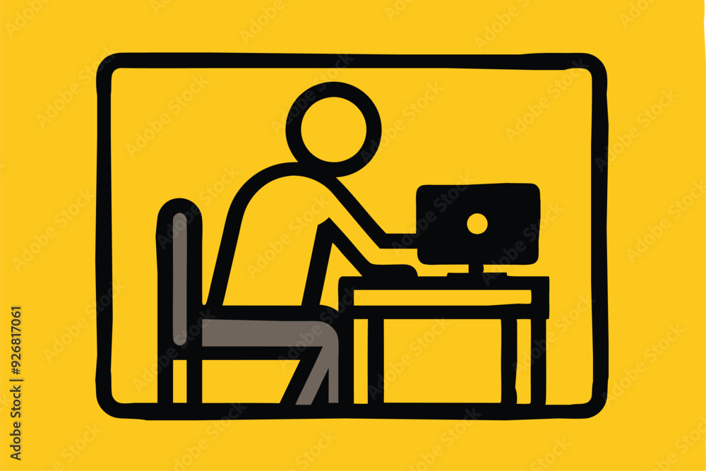 Person at the computer symbol. Computer work icon. Office work sign. Remote work symbol. Isolated. Transparent Background Cut Out Person at the computer symbol. Computer work icon. Office work sign. Remote work symbol. Isolated. Transparent Background Cut Out