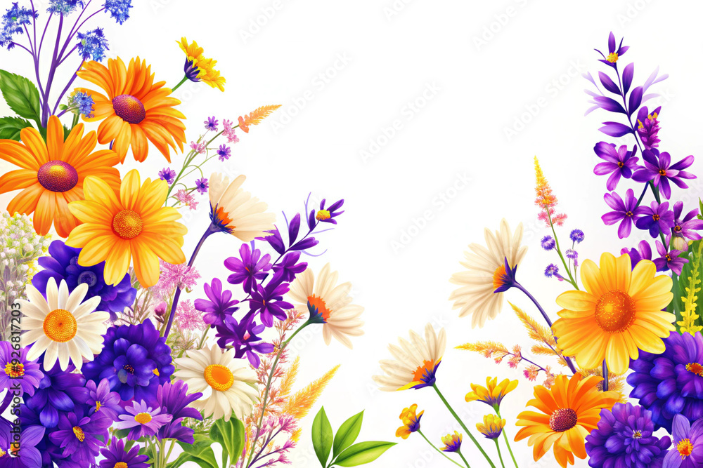 Flowers on a white background with copy space, AI Generation Flowers on a white background with copy space, AI Generation