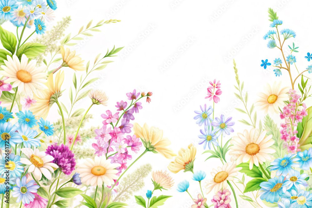 Flowers on a white background with copy space, AI Generation Flowers on a white background with copy space, AI Generation