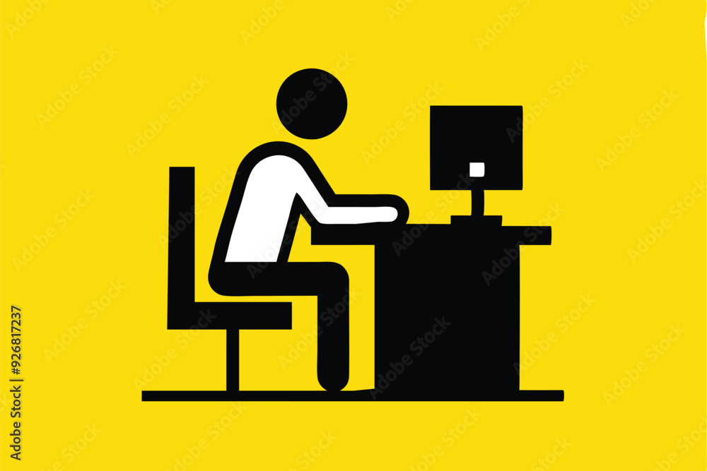 Person at the computer symbol. Computer work icon. Office work sign. Remote work symbol. Isolated. Transparent Background Cut Out Person at the computer symbol. Computer work icon. Office work sign. Remote work symbol. Isolated. Transparent Background Cut Out